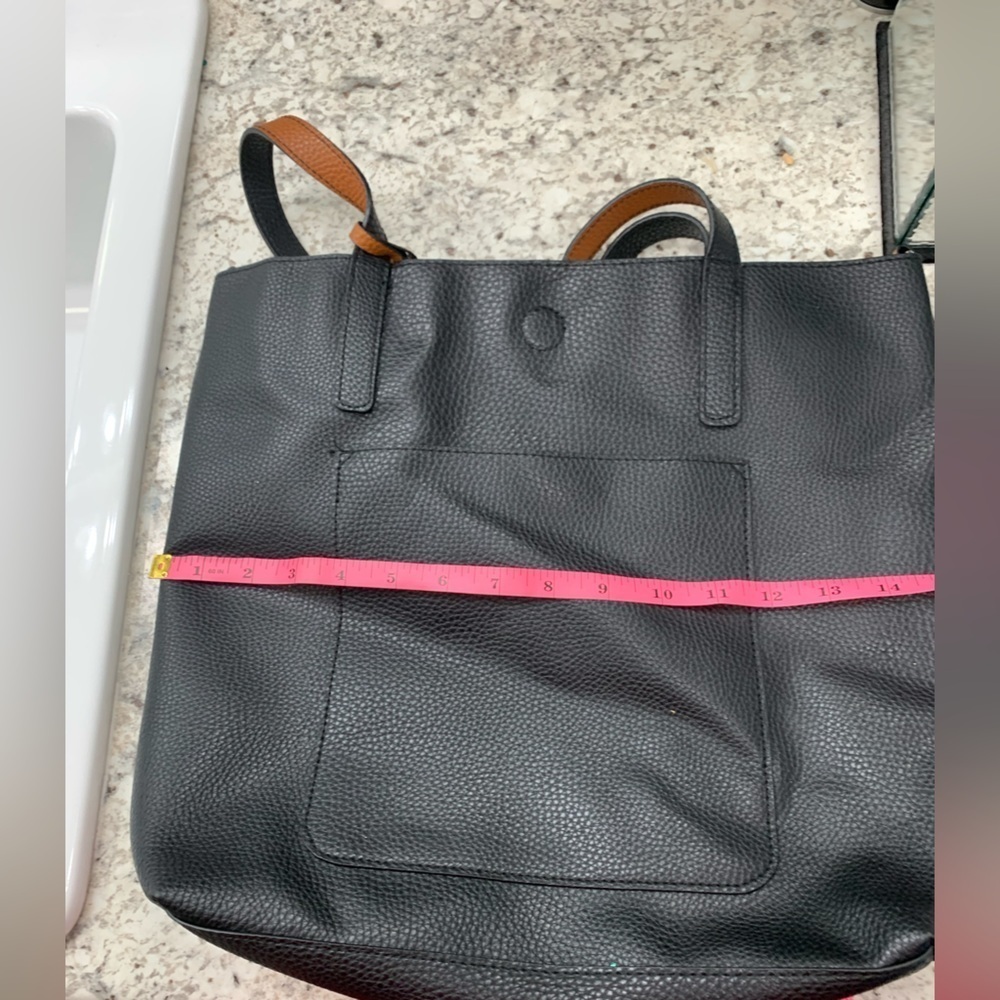 Black and Brown Tote with Attached Mini Bag Faux Leather‎ EUC - Picture 8 of 12